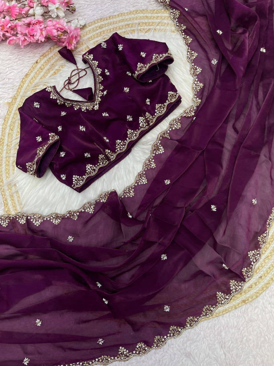 NOEL — Premium Shimmer Stone Saree with Readymade Blouse