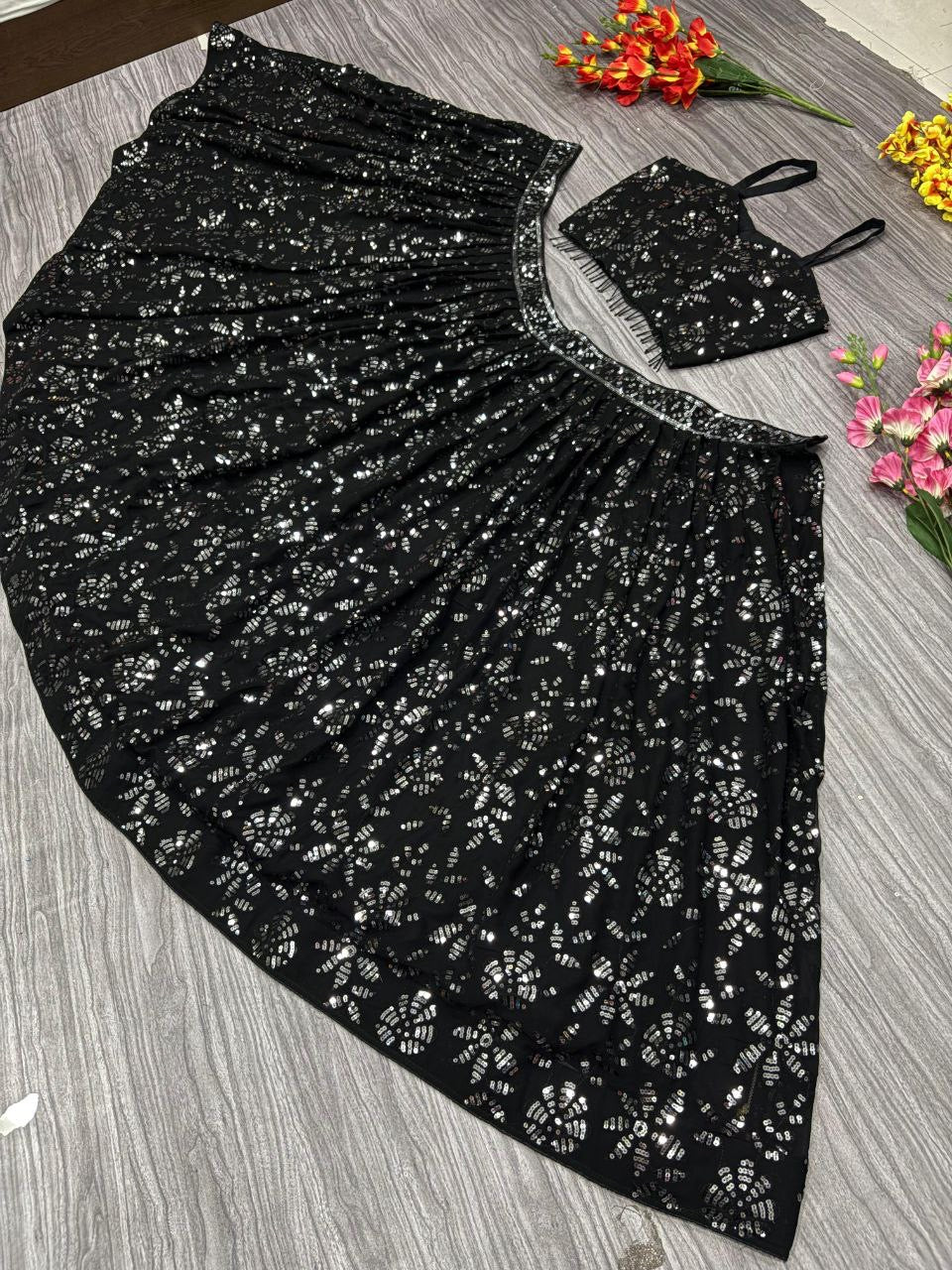 Black Georgette Lehenga x Sequin Work
