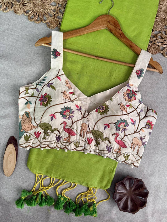 Laksharaa Sarees SAMILI Kadhi Cotton Saree Lime Green