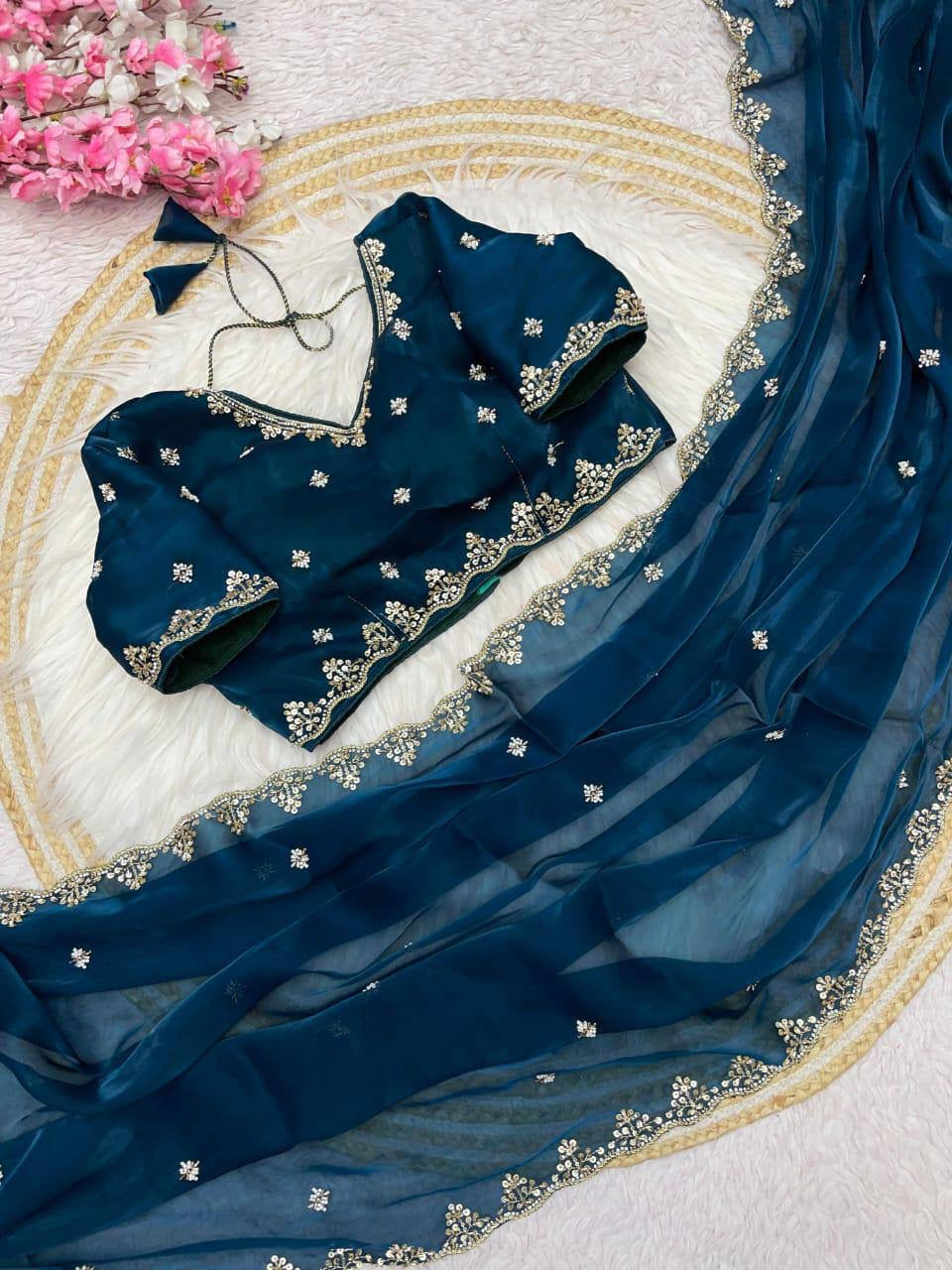 NOEL — Premium Shimmer Stone Saree with Readymade Blouse