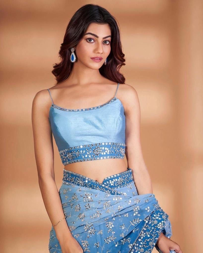 Blue x Floral Ombré Georgette saree