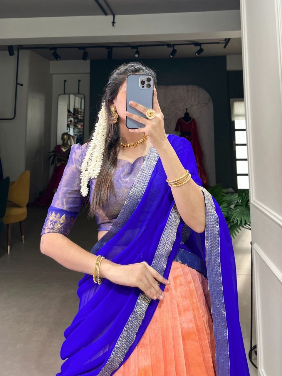 DIVYAA - Kanchi Cotton Silk Half Saree Lehenga