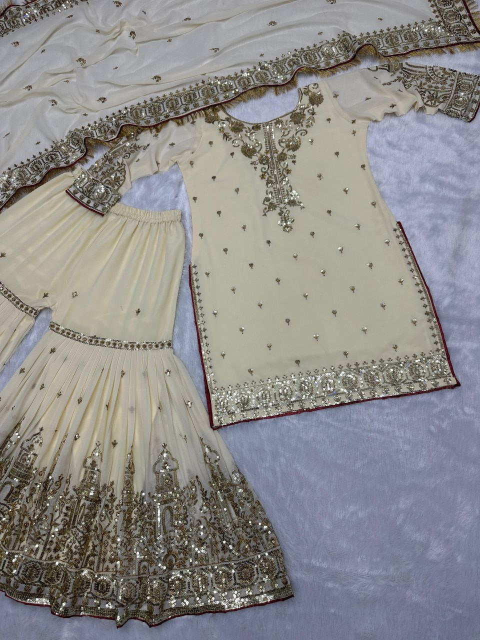 PRASHI - Cream X Gold Sharara Suit