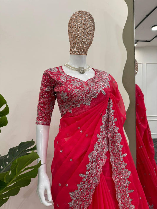 VENILAA — Georgette Saree x Silver Floral Work