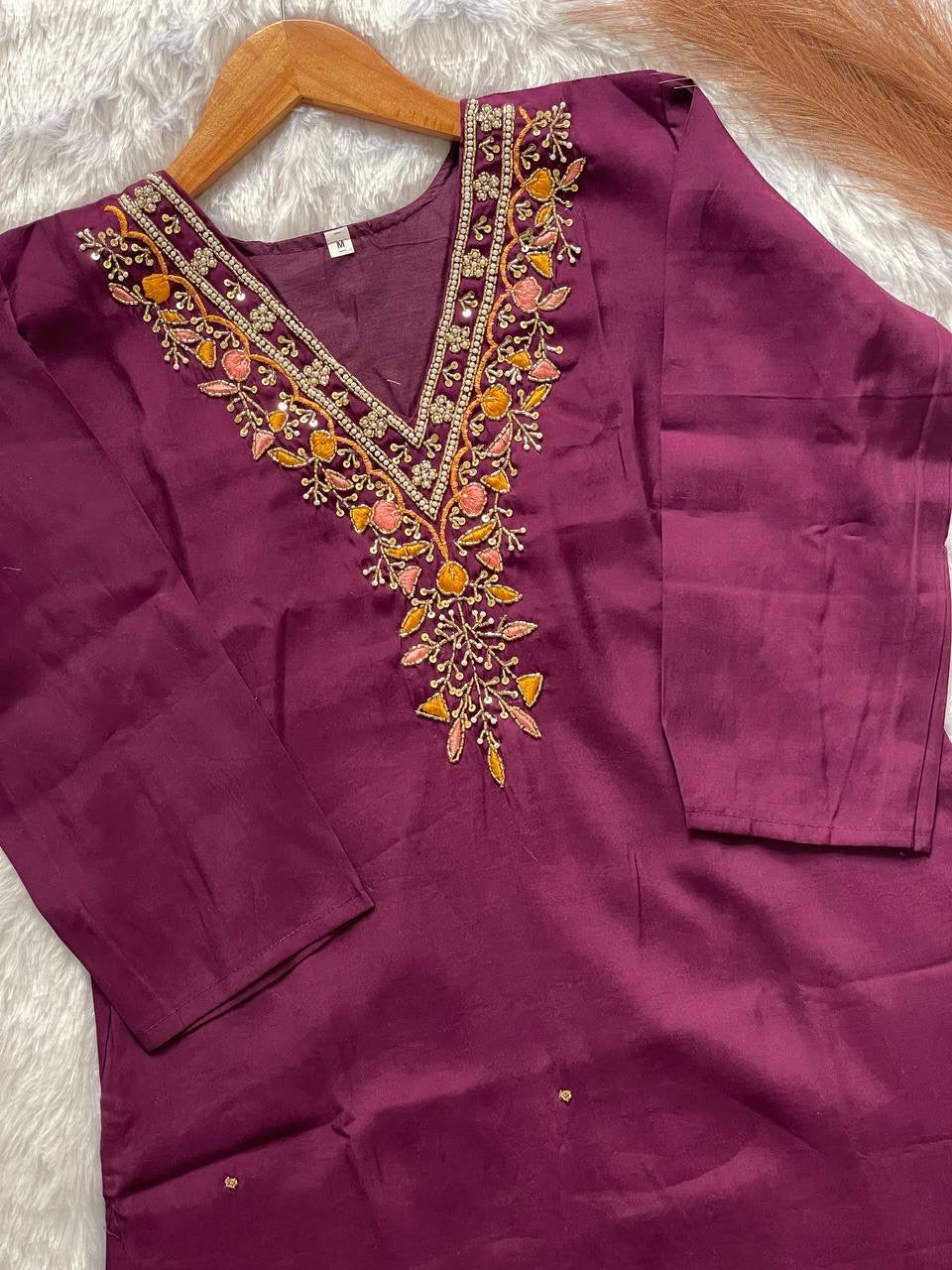 Purple Floral Kurti Set