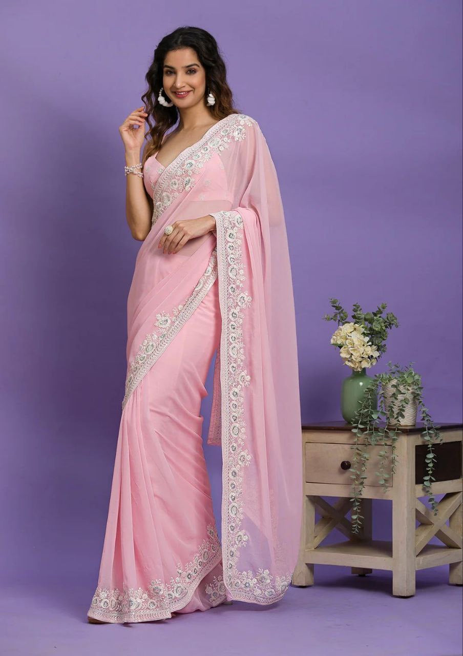 Pastel Partywear Georgette Saree