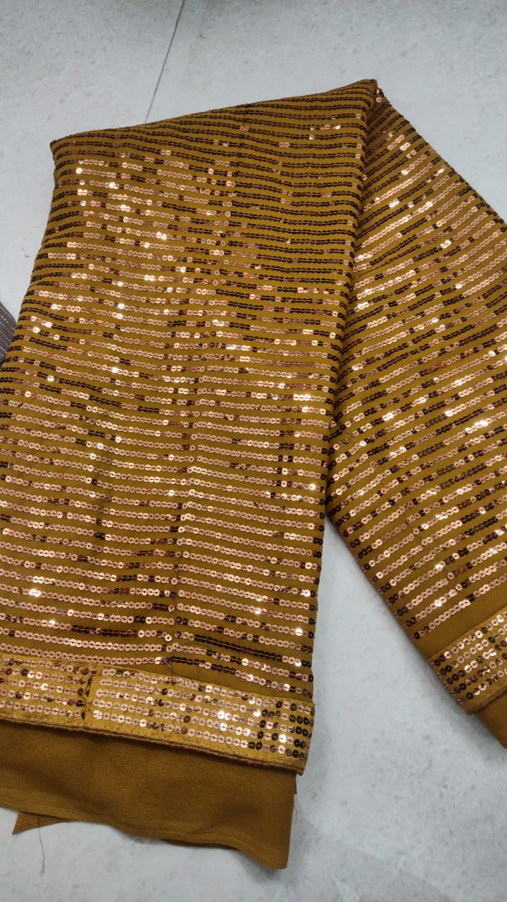 ROYAL — Gold x Brownish Mustard Partywear Sequinned Saree
