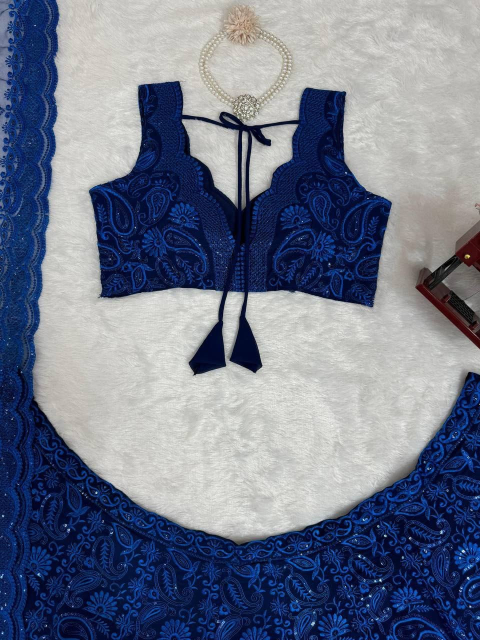 STELLA — Grand Blue Embroidered Lehenga