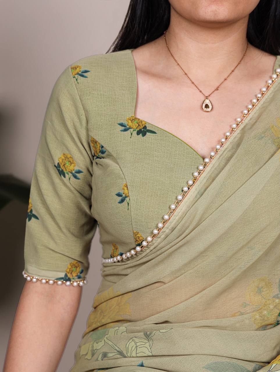 Laksharaa Sarees SWEETY — Pearl x Georgette Floral Saree Sage Green