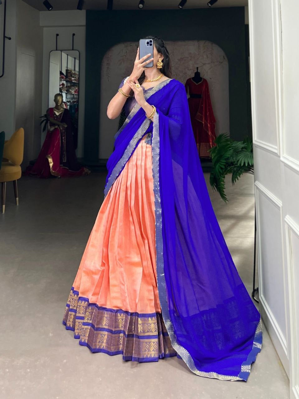 DIVYAA - Kanchi Cotton Silk Half Saree Lehenga