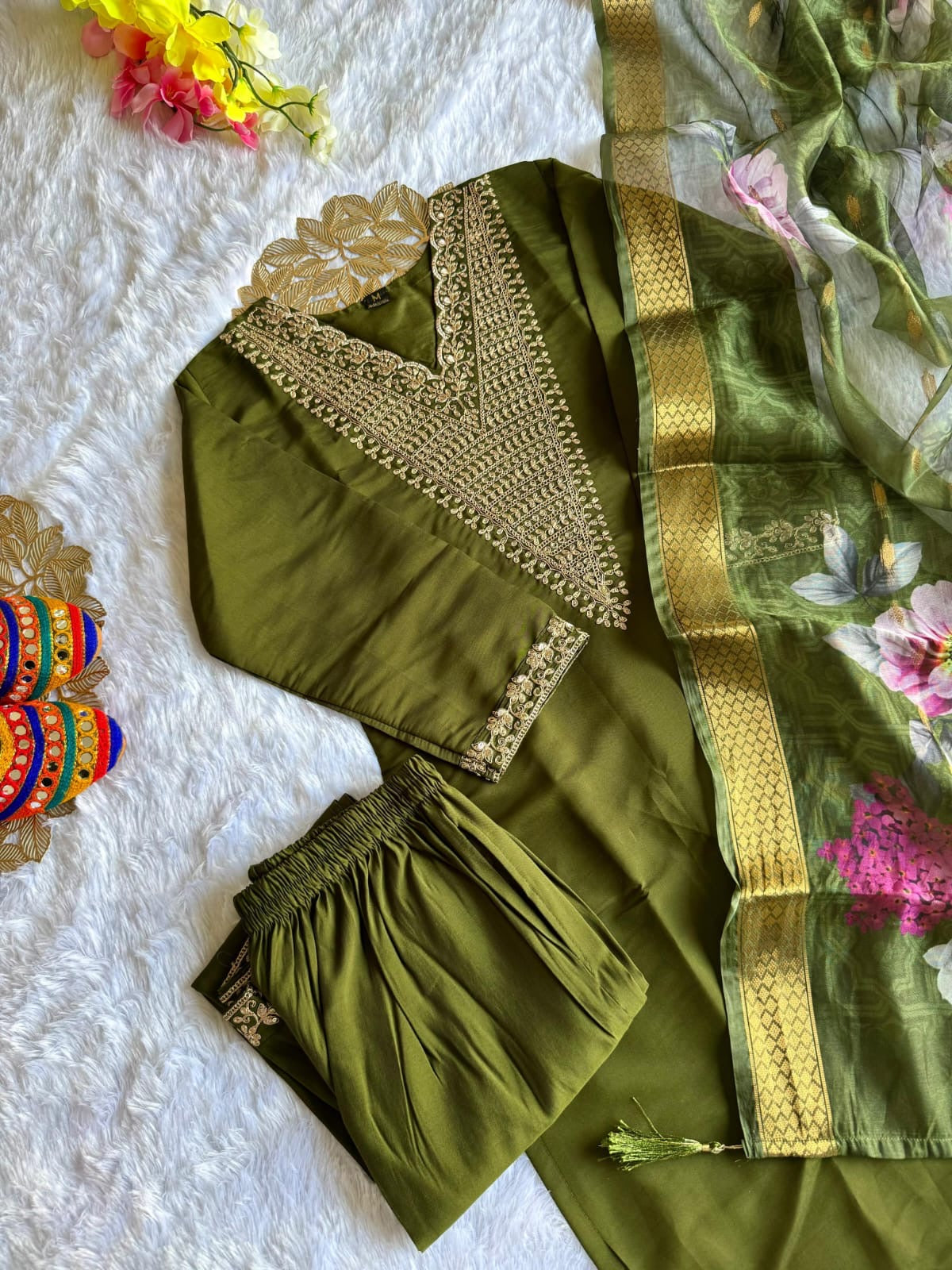 Mehendi Green Kurti Set