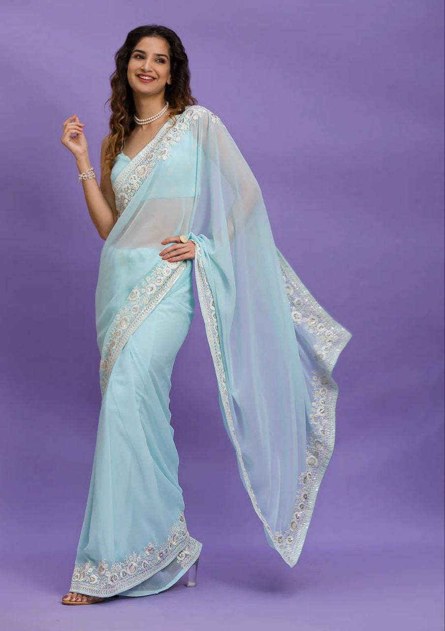 Pastel Partywear Georgette Saree