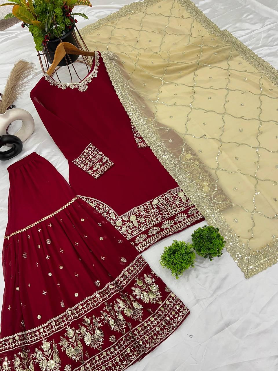 RAIZA - Red x Gold Sharara Suit