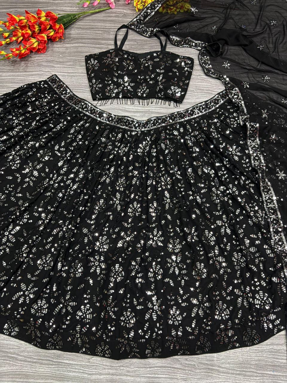 Black Georgette Lehenga x Sequin Work