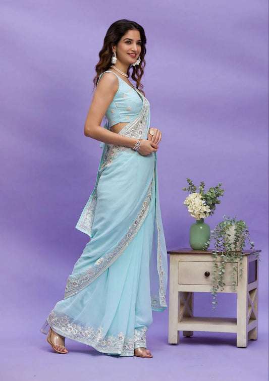 Pastel Partywear Georgette Saree