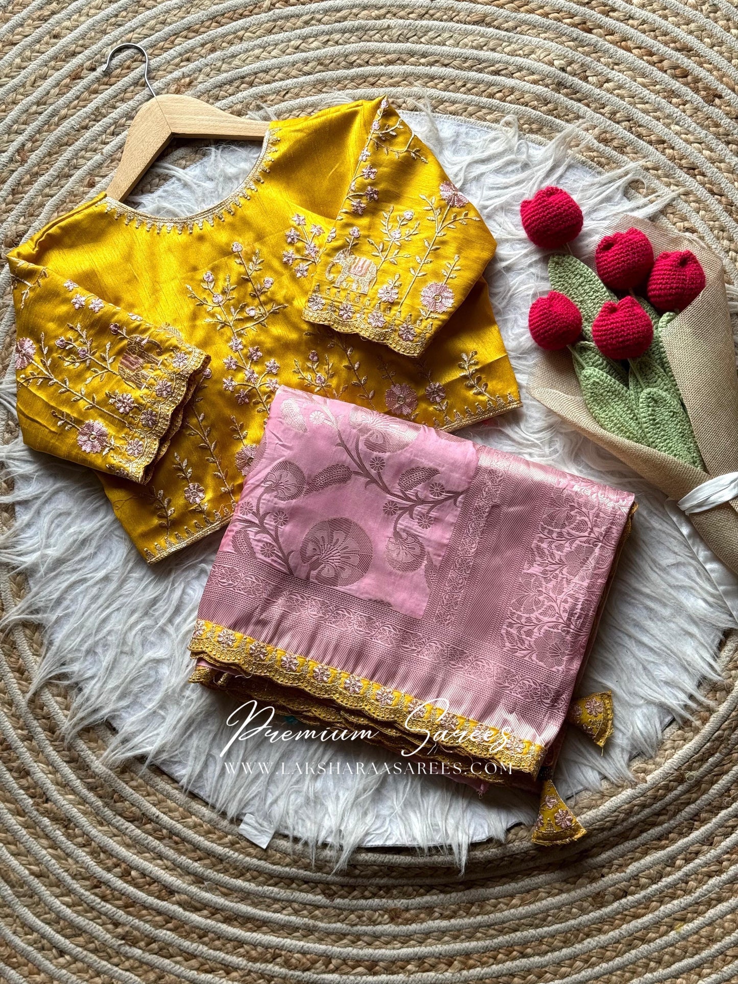 JIYA — Softy Silk Saree in with handwork designer blouse piece