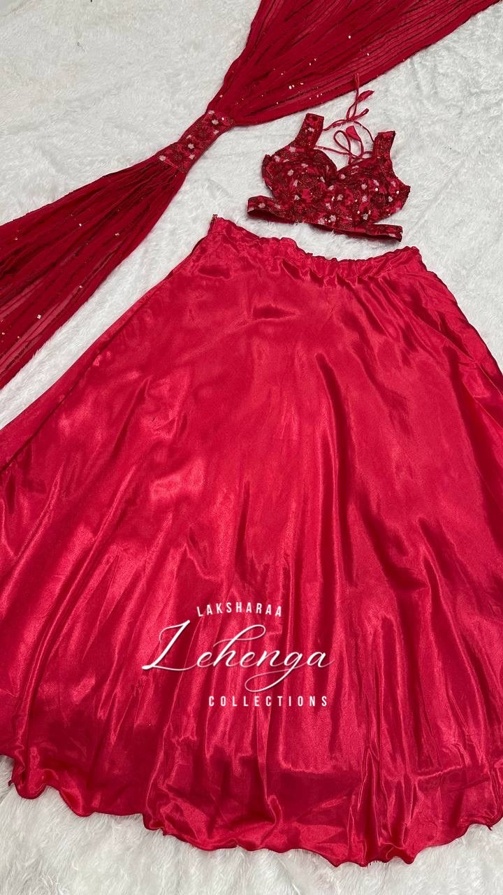 Willow - Rani Pink x Floral Satin Lehenga