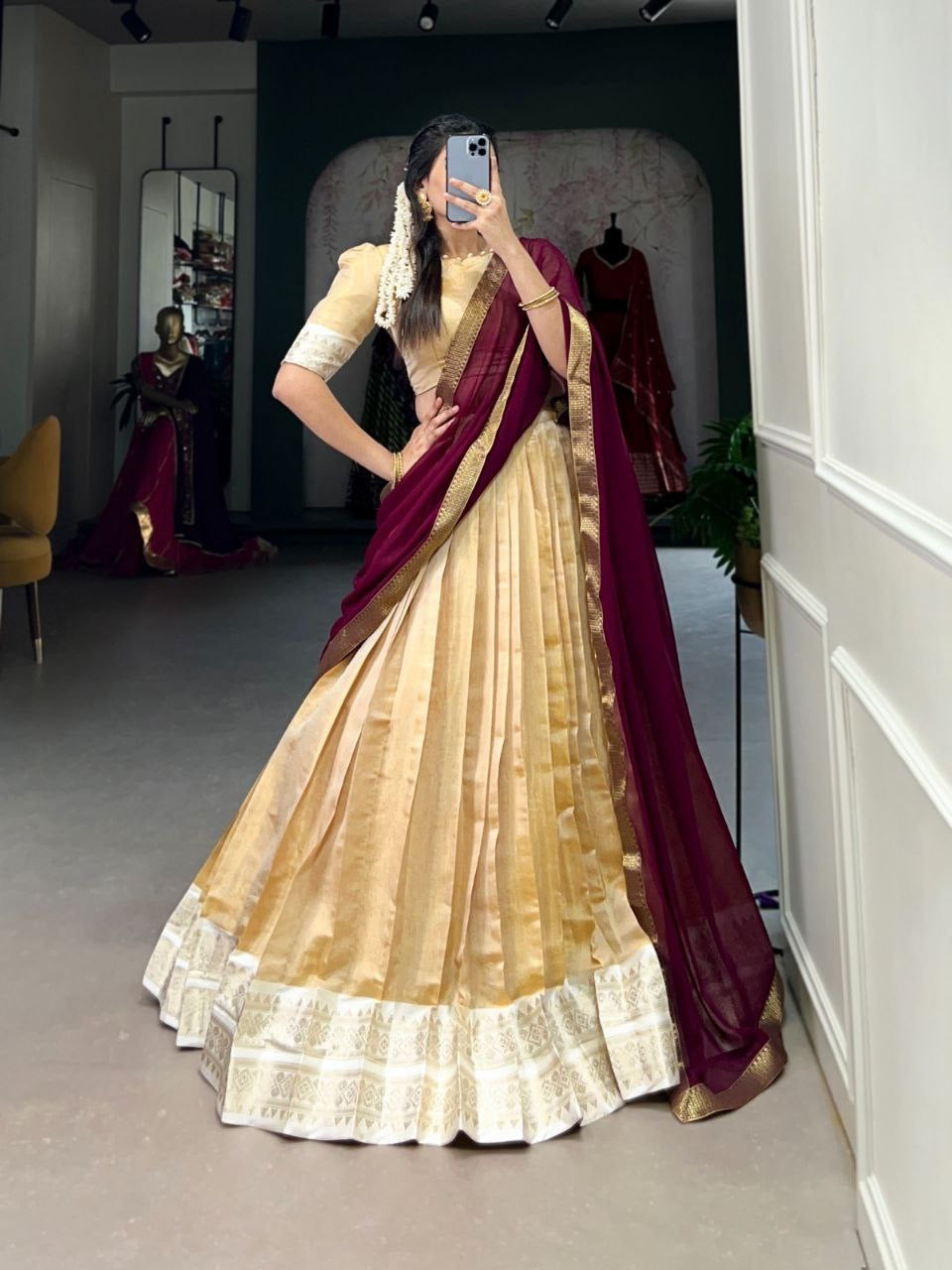 DIVYAA - Kanchi Cotton Silk Half Saree Lehenga