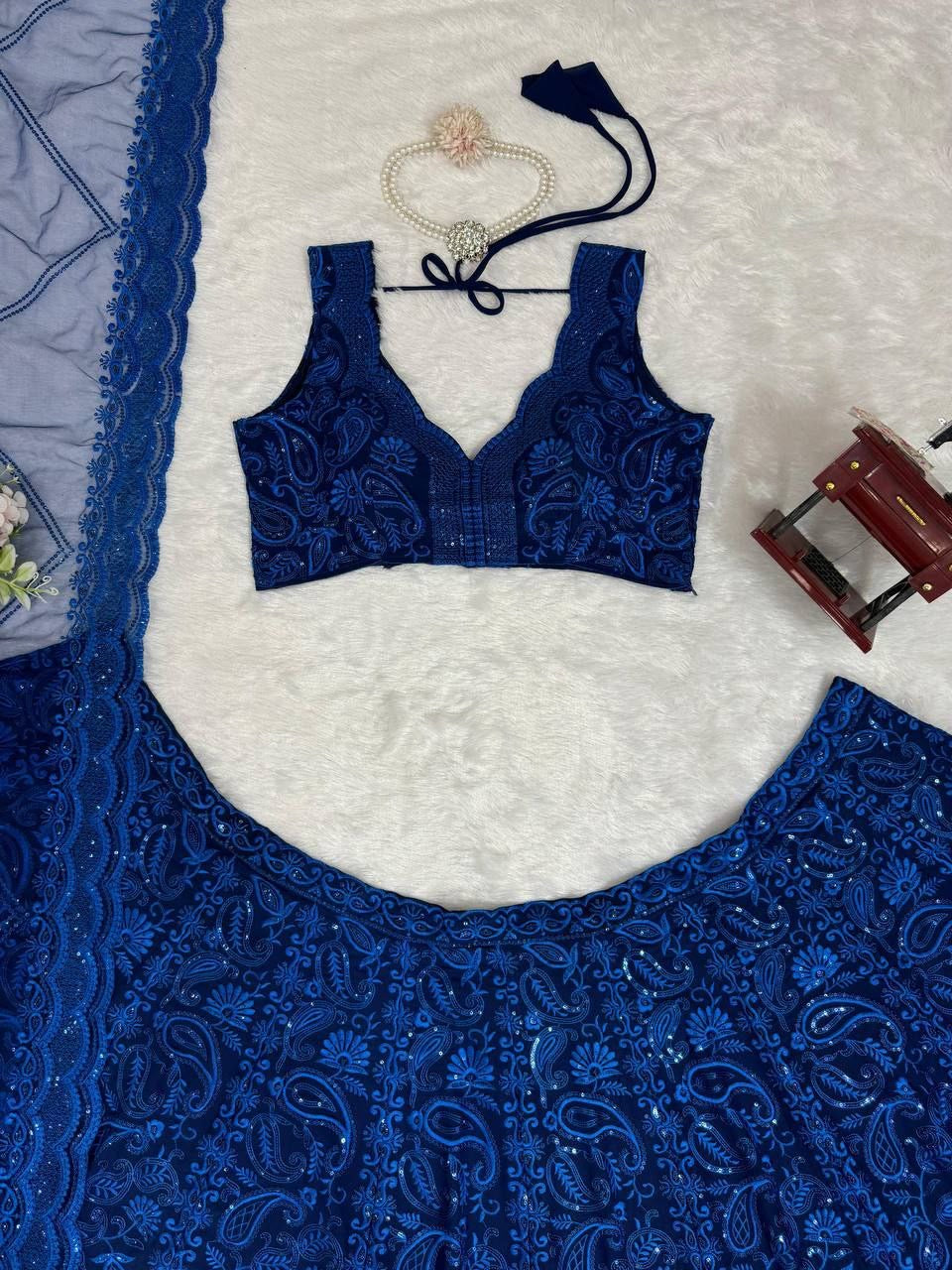 STELLA — Grand Blue Embroidered Lehenga