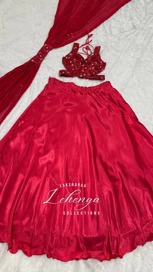 Willow - Rani Pink x Floral Satin Lehenga