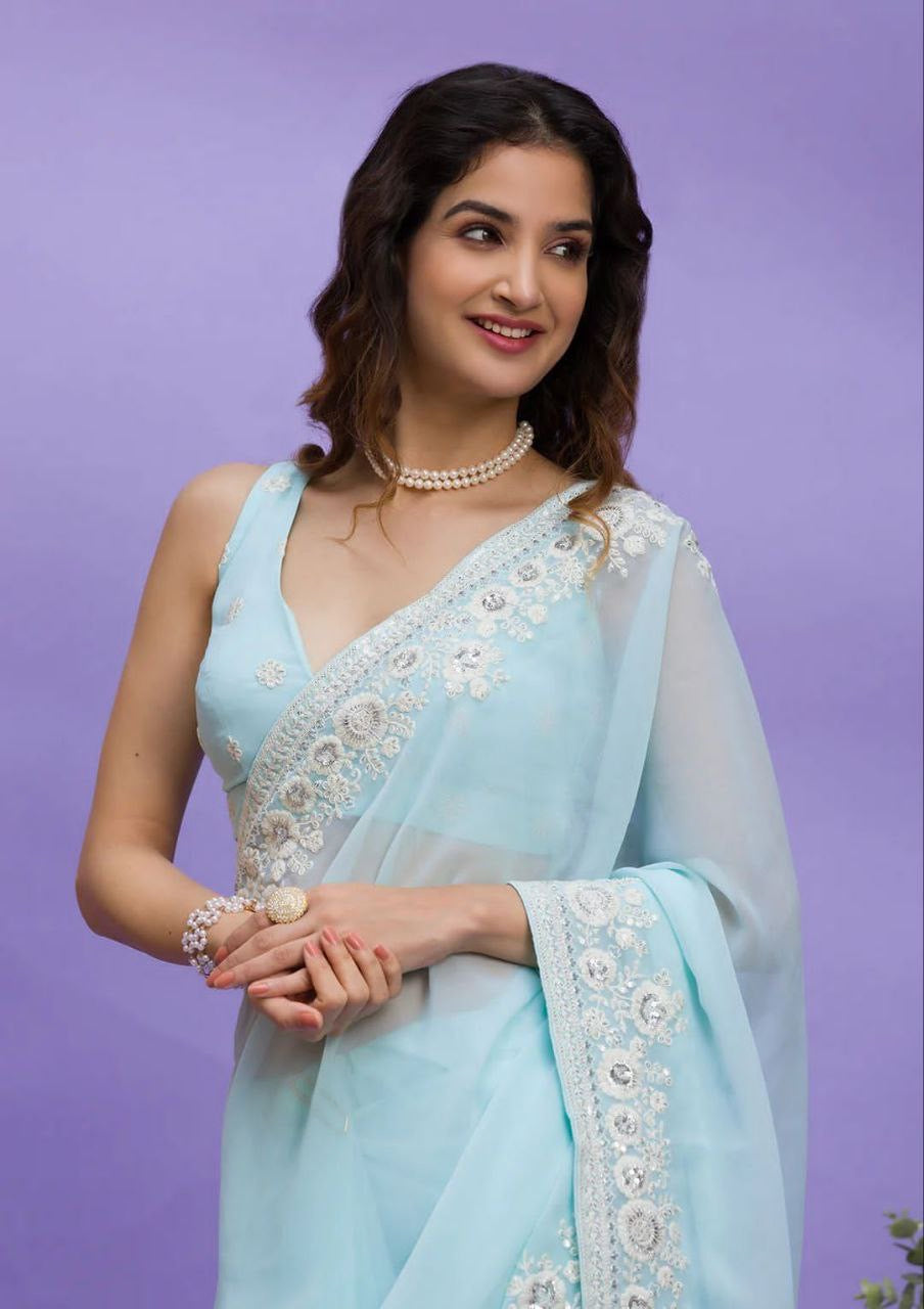 Pastel Partywear Georgette Saree