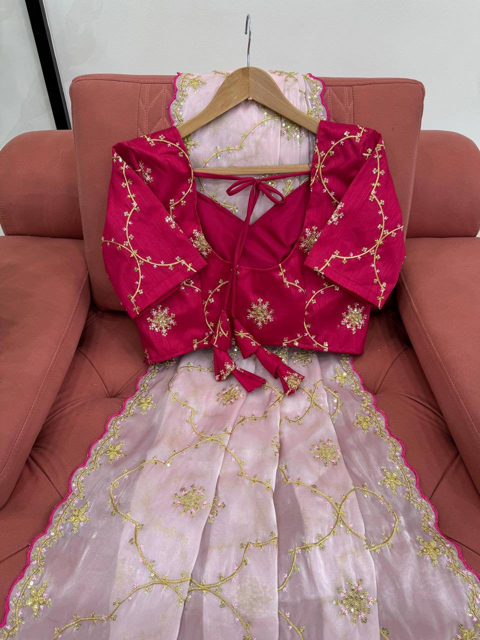 GISHA — Baby Pink Shimmer Saree x contrast blouse