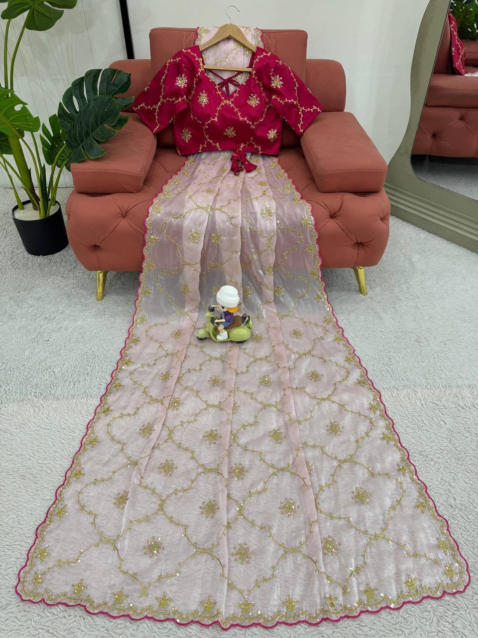 GISHA — Baby Pink Shimmer Saree x contrast blouse