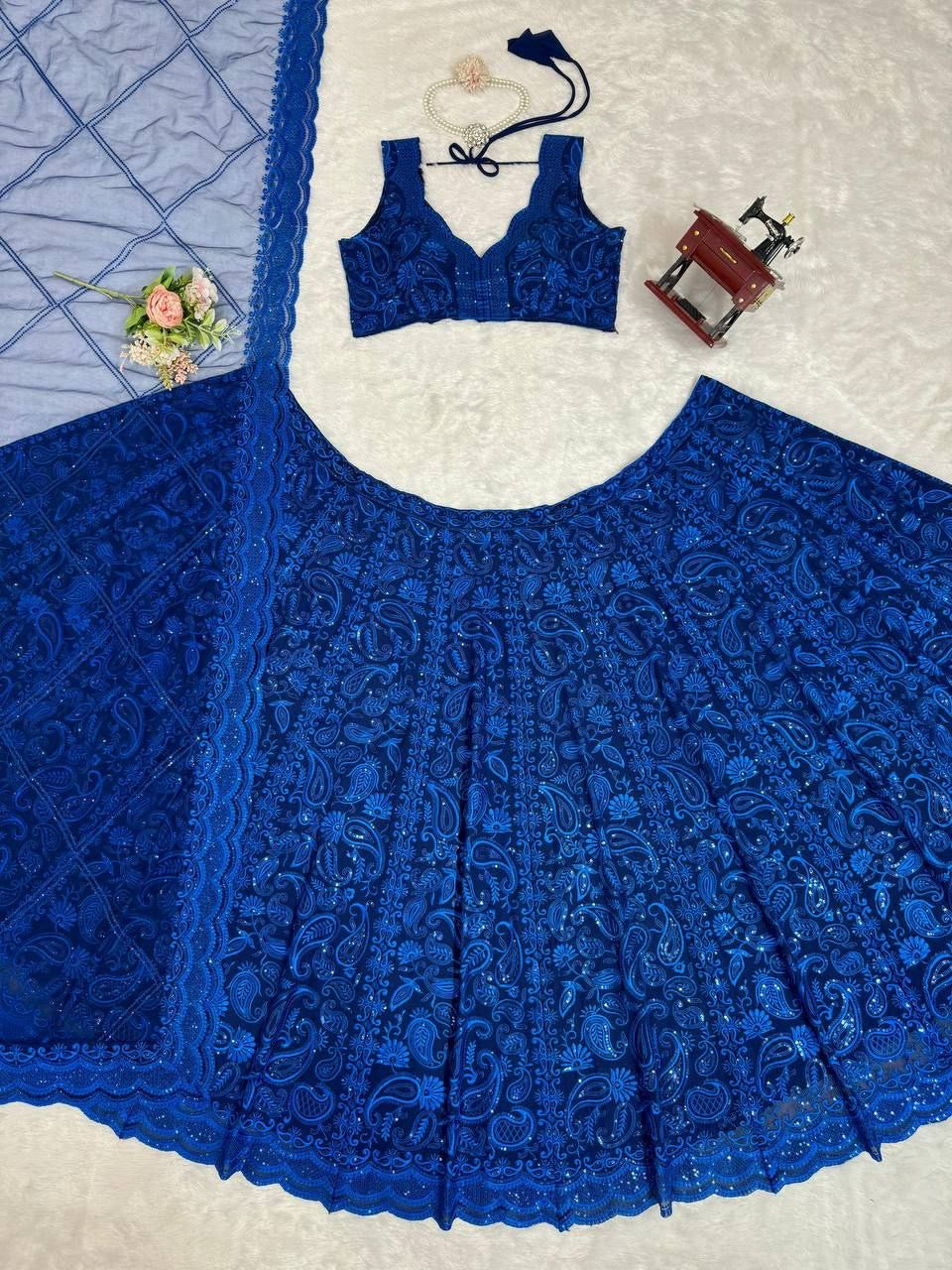 STELLA — Grand Blue Embroidered Lehenga