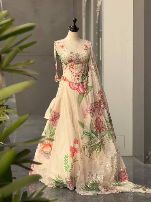 Laksharaa Sarees DIANA - Creamy Corset Style Partywear Lehenga Creamy