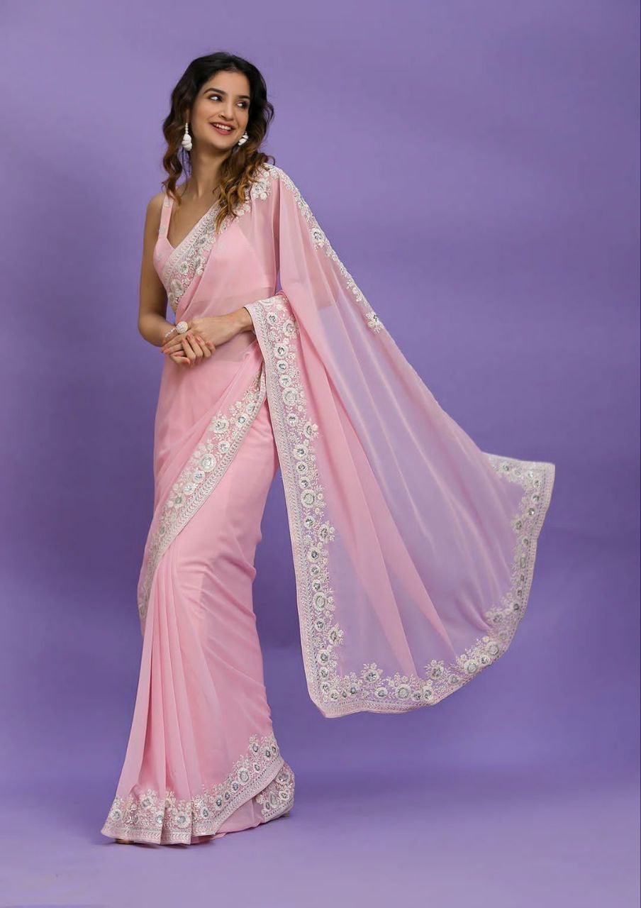 Pastel Partywear Georgette Saree