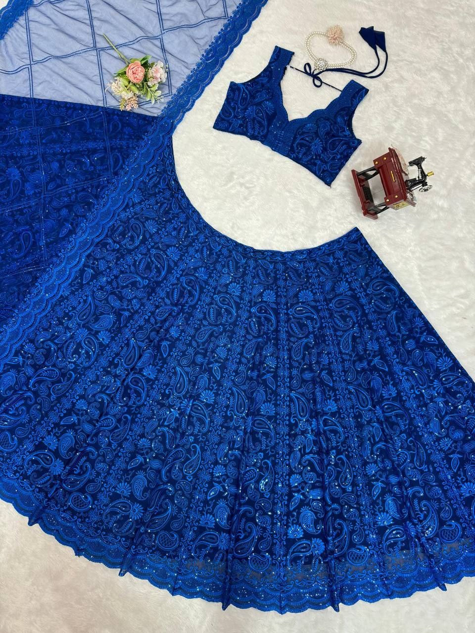 STELLA — Grand Blue Embroidered Lehenga