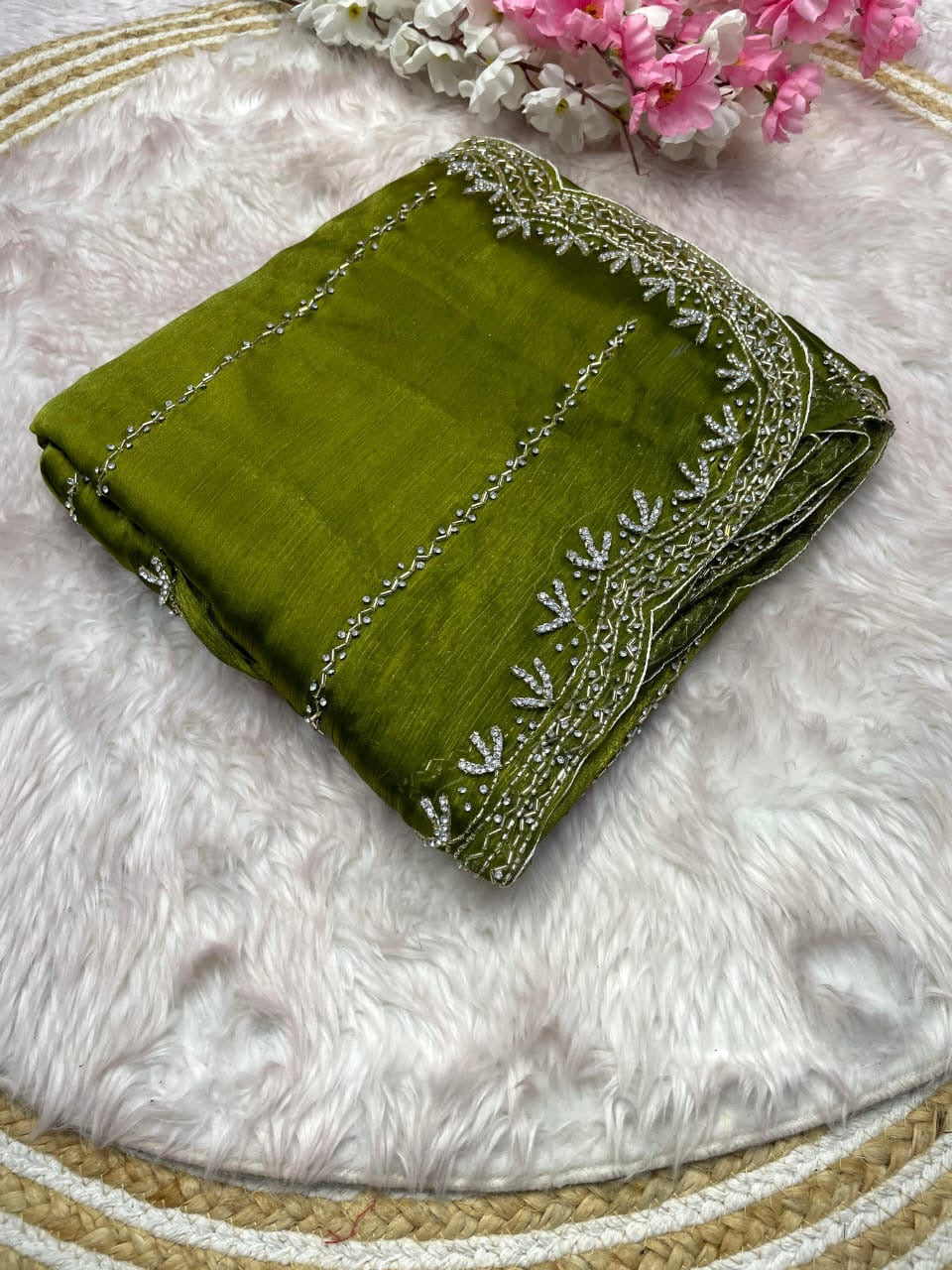 SARIKA - Premium shimmer silk saree with stone border