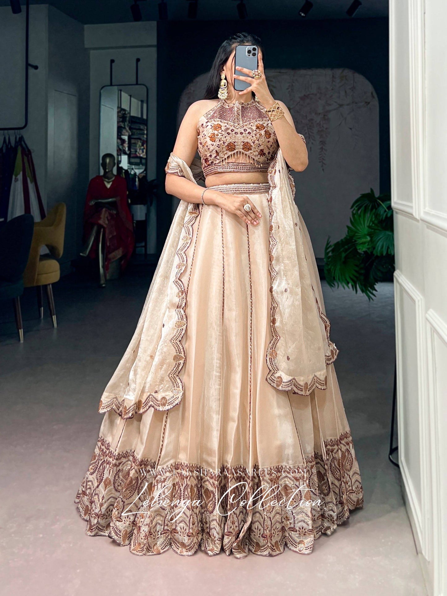 Laksharaa Sarees LEAH — Premium Shimmer Crush Partywear Lehenga Champagne