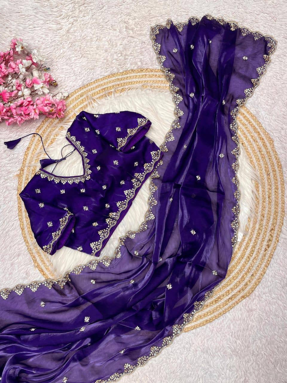 NOEL — Premium Shimmer Stone Saree with Readymade Blouse