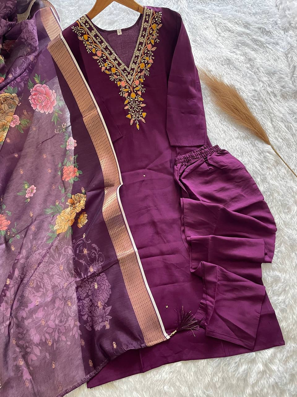 Purple Floral Kurti Set