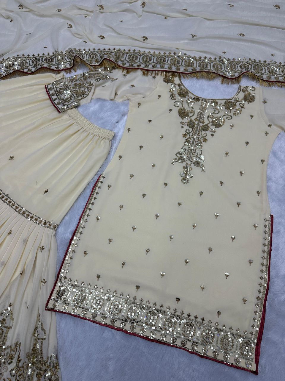 PRASHI - Cream X Gold Sharara Suit