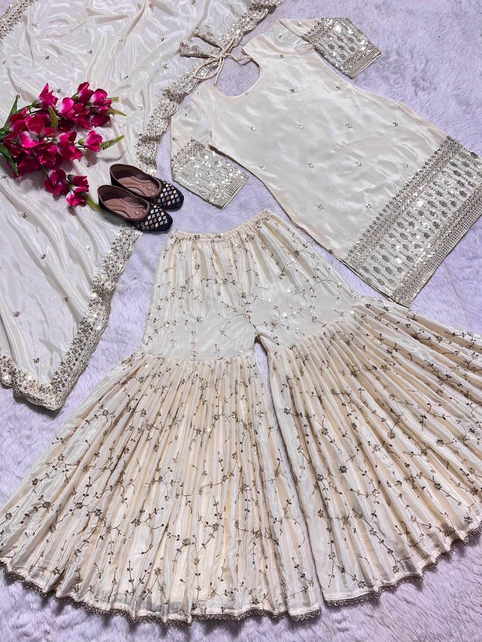 FARA - CREAM x Gold Sharara Suit