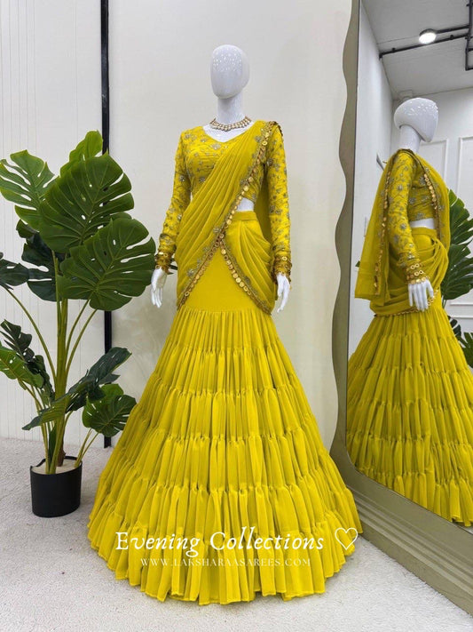 SAMRIN - Haldi Special Ruffle Half Saree Lehenga