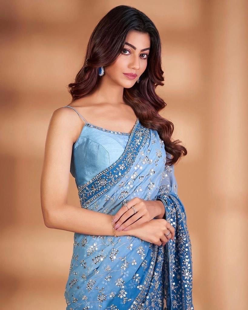 Blue x Floral Ombré Georgette saree