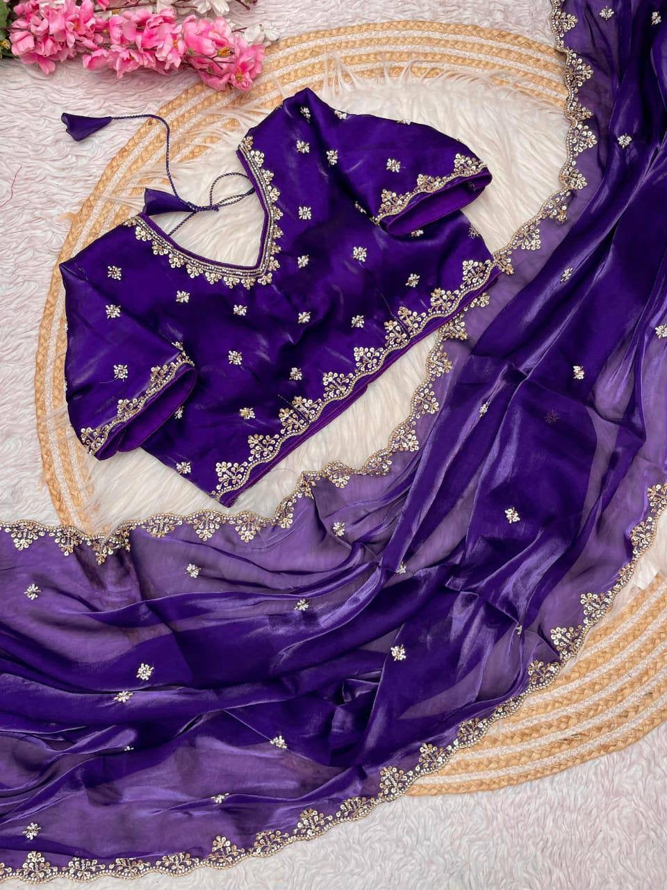NOEL — Premium Shimmer Stone Saree with Readymade Blouse