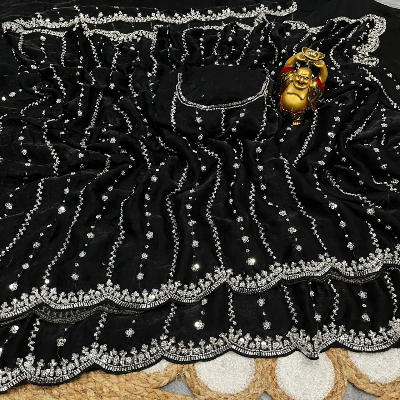 KISHAA — Premium Shimmer Stone & Sequin Dinner Saree in Pastel Series & Bold Shades