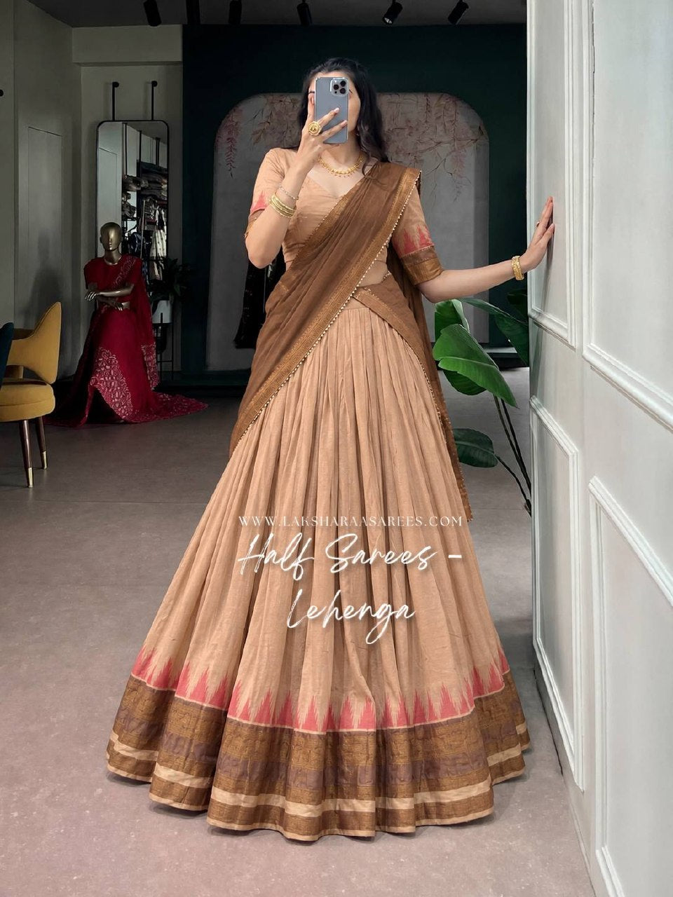 Laksharaa Sarees NARMADHA — Cotton Zari Half Saree Lehenga Beige