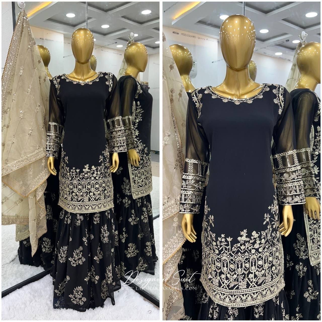 ZOYA - Black x Gold Sharara Suit