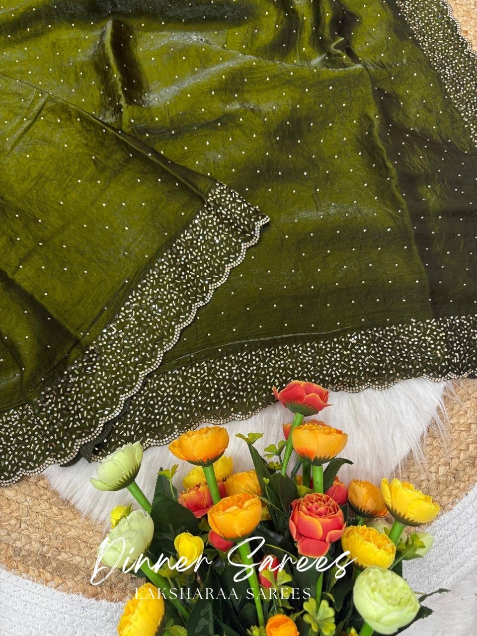 NAYLAA - Space dinner saree with stone border