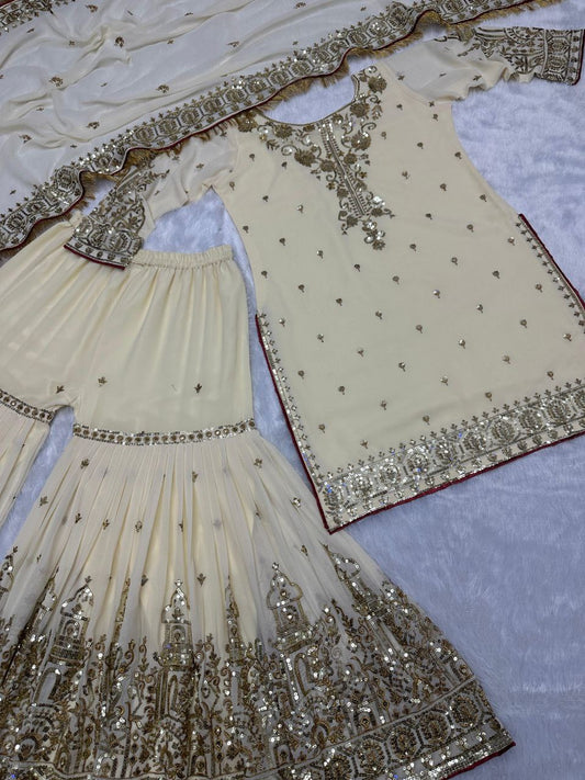 PRASHI - Cream X Gold Sharara Suit