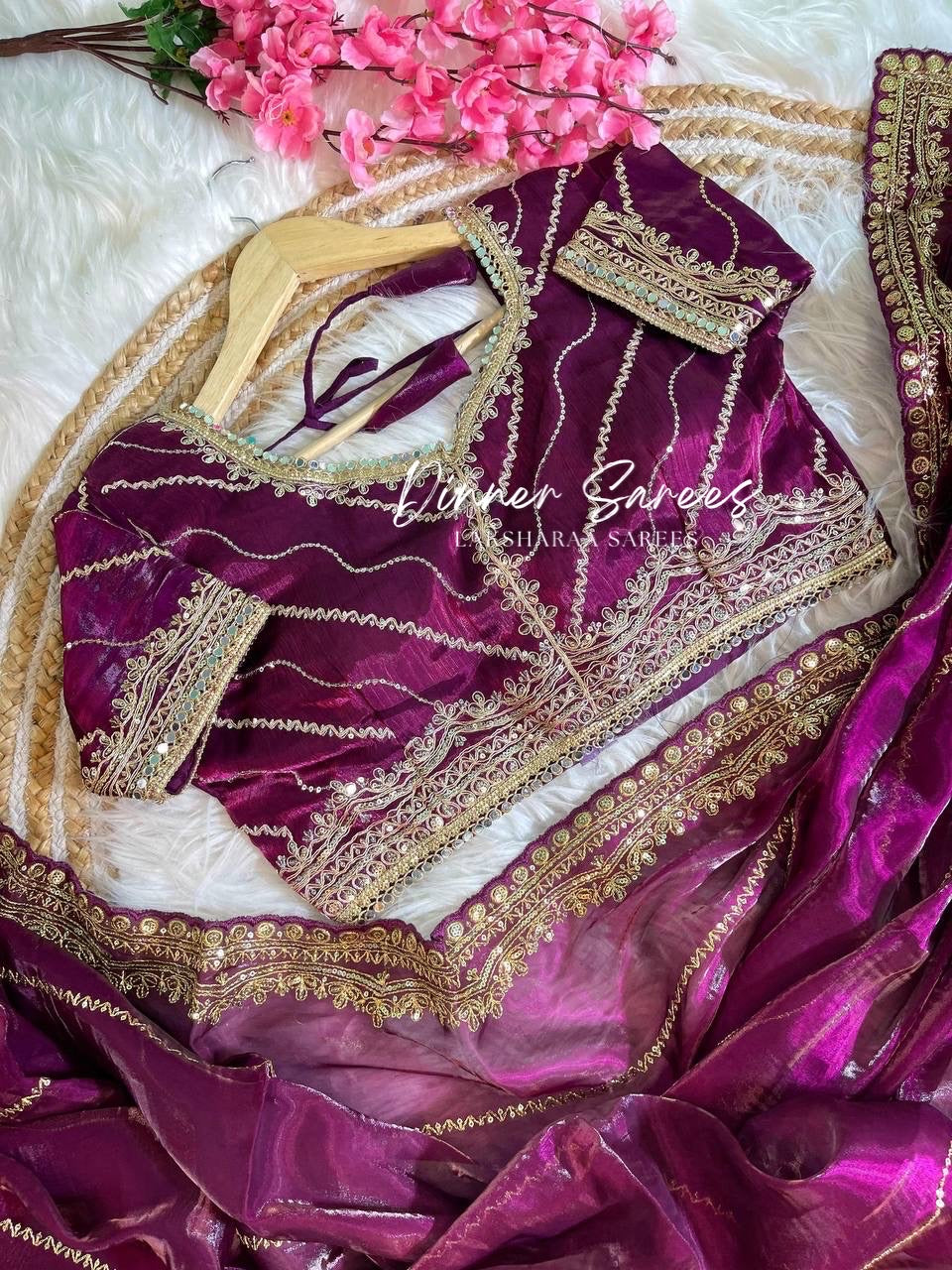 NATALIE — Premium Shimmer Saree with Readymade Blouse
