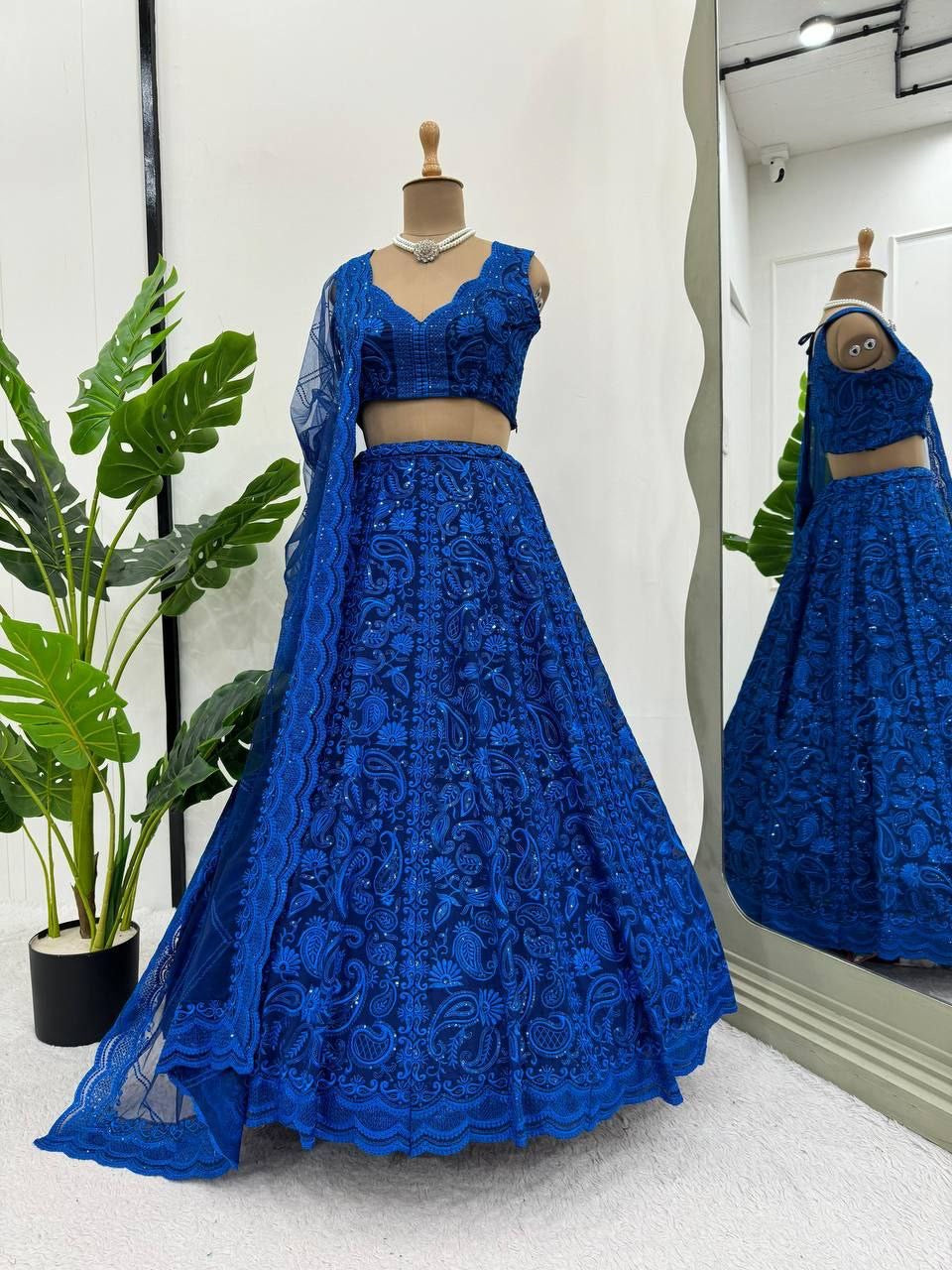 STELLA — Grand Blue Embroidered Lehenga