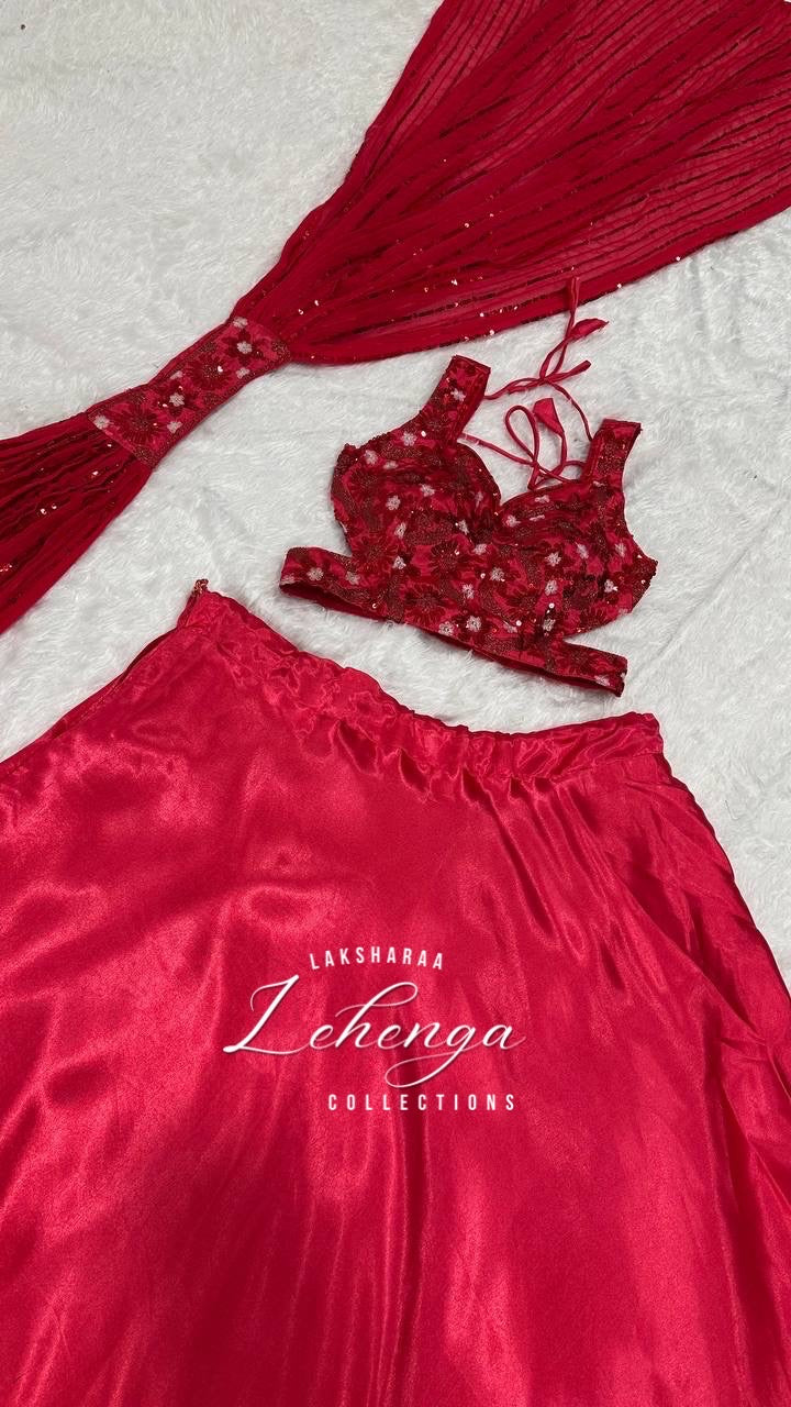Willow - Rani Pink x Floral Satin Lehenga