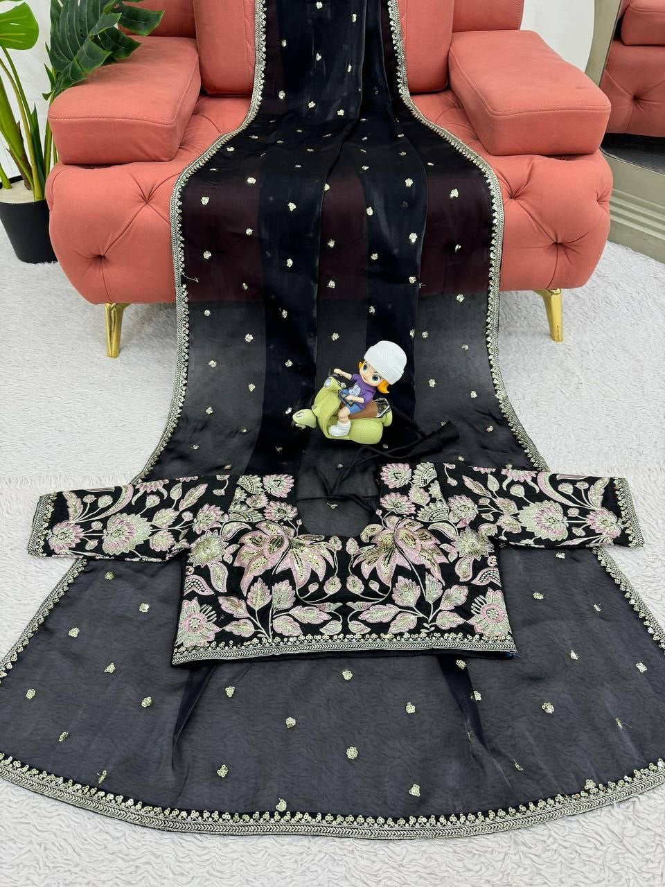 NIRUPA - Partywear Georgette Saree x Floral Designer Blouse