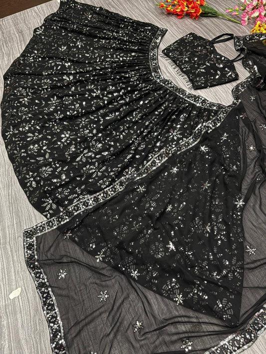 Black Georgette Lehenga x Sequin Work